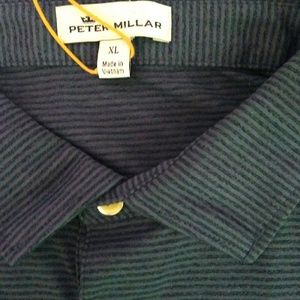 Peter Millar Mens Polo Shirt XL Navy Blue Striped